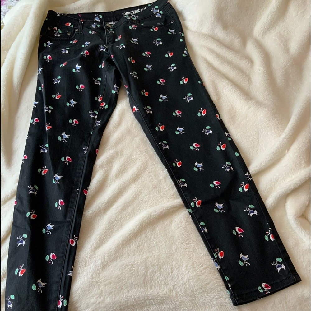 Black Jeans with Bird Design